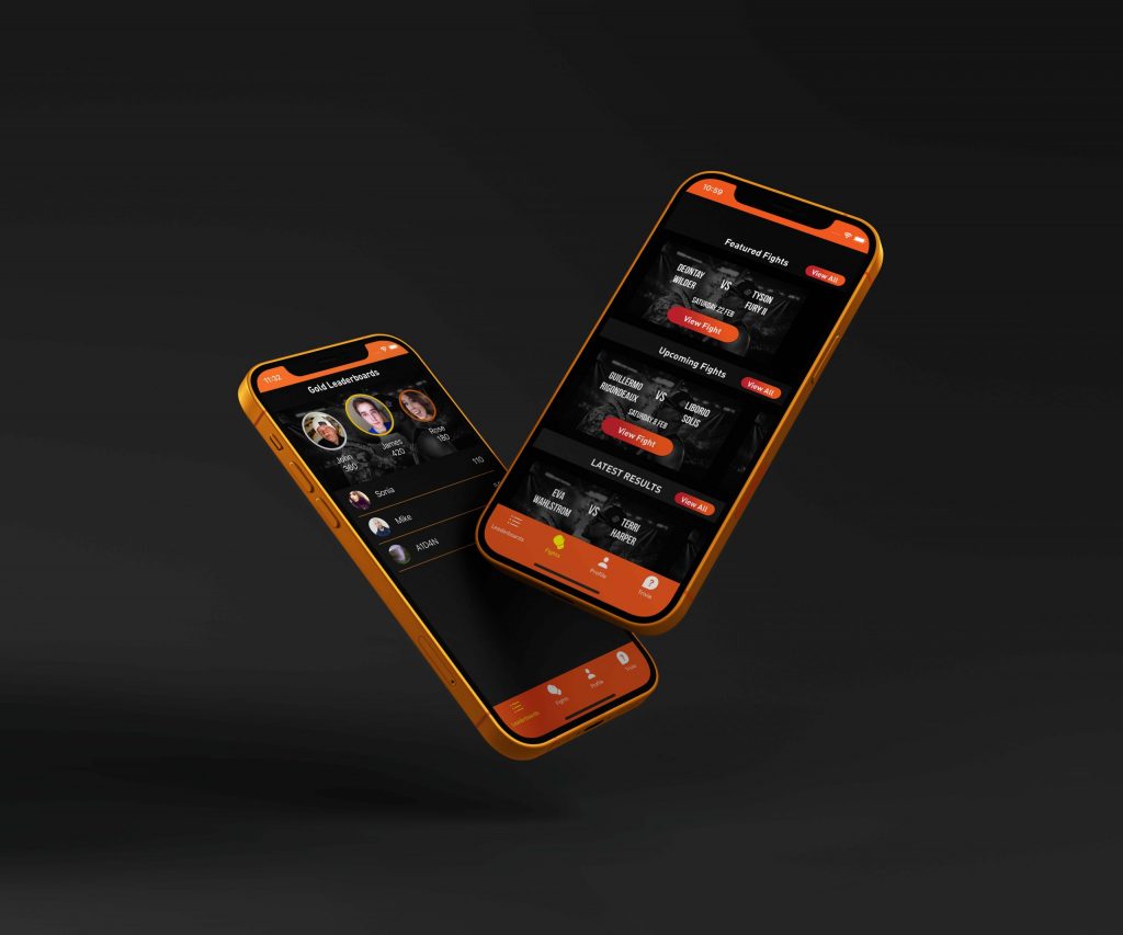 Two phone screens displaying screens from the app