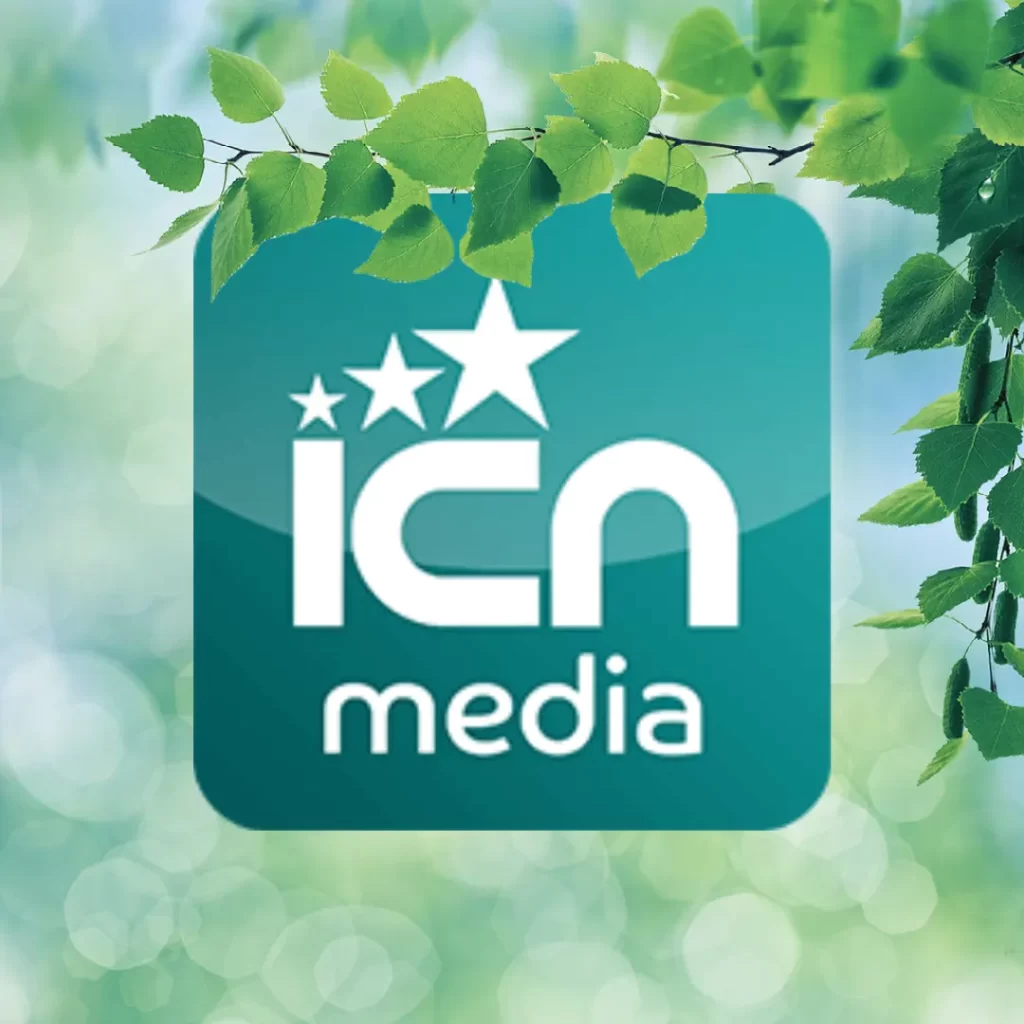 ICN Media Logo with leafy background